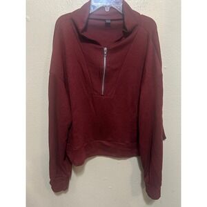 SHEIN Womens XL Pullover Half Zip Burgundy Waffle Knit‎ Long Sleeve Top